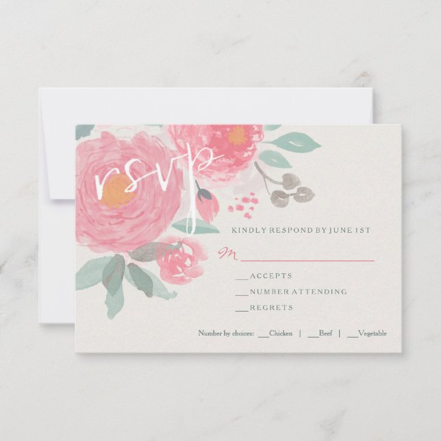 Cartão RSVP de casamento floral pintado à mão (Frente)