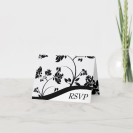 Cartão RSVP de Casamento Floral Preto e Branco