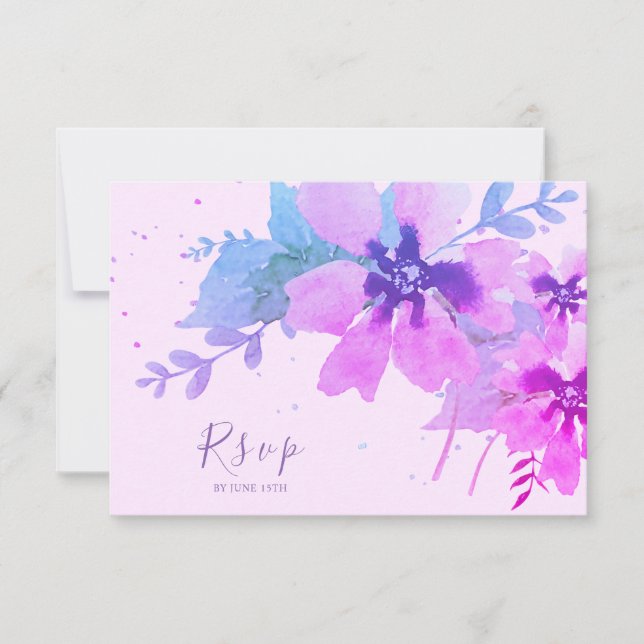 Cartão RSVP de Casamento Floral Romântico de Aquar (Frente)