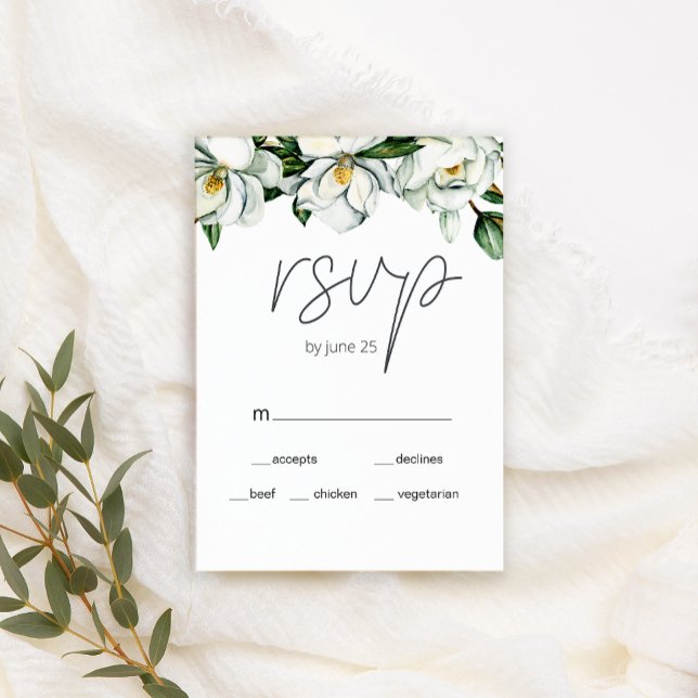 Cartão RSVP de Casamento Floral Russo da Magnolia  (Criador carregado)