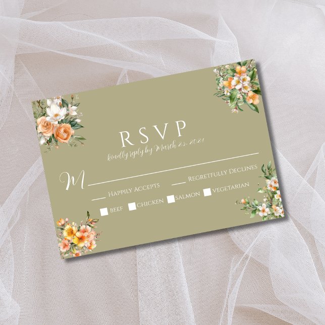 Cartão RSVP de Casamento Floral Sage Green (Criador carregado)