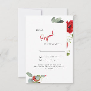 Cartão RSVP de Casamento Floral Vermelho