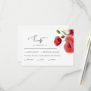 Cartão RSVP de Casamento Floral Vermelho