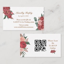Cartão RSVP de Casamento Floral Vermelho Elegante
