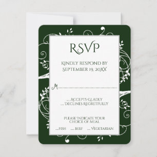 Cartão RSVP de Casamento Floreado Emerald Green