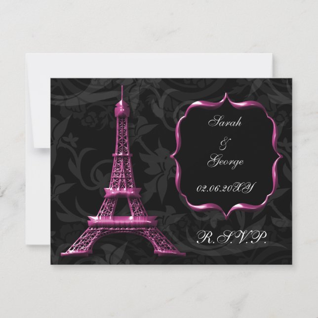 cartão rsvp de casamento francês da torre Eiffel r (Frente)