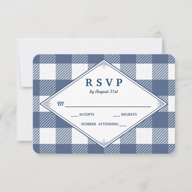 Cartão RSVP de Casamento Homespun Gingham (Frente)