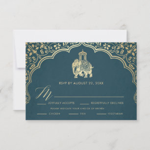 Cartão RSVP de Casamento Indiano, Convite Branco e