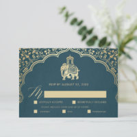 Cartão RSVP de Casamento Indiano Elegante Ganesha 
