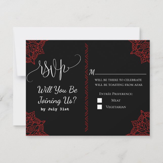 Cartão RSVP de Casamento Indiano Vermelho (Frente)