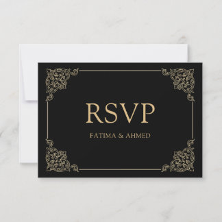 Cartão RSVP de Casamento Islâmico Negro Vintage