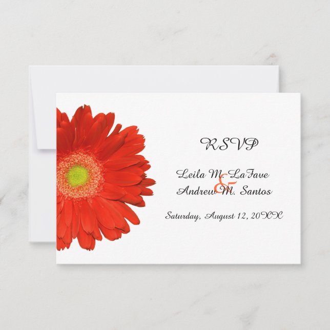 Cartão RSVP de Casamento Laranja Gerbera Daisy (Frente)