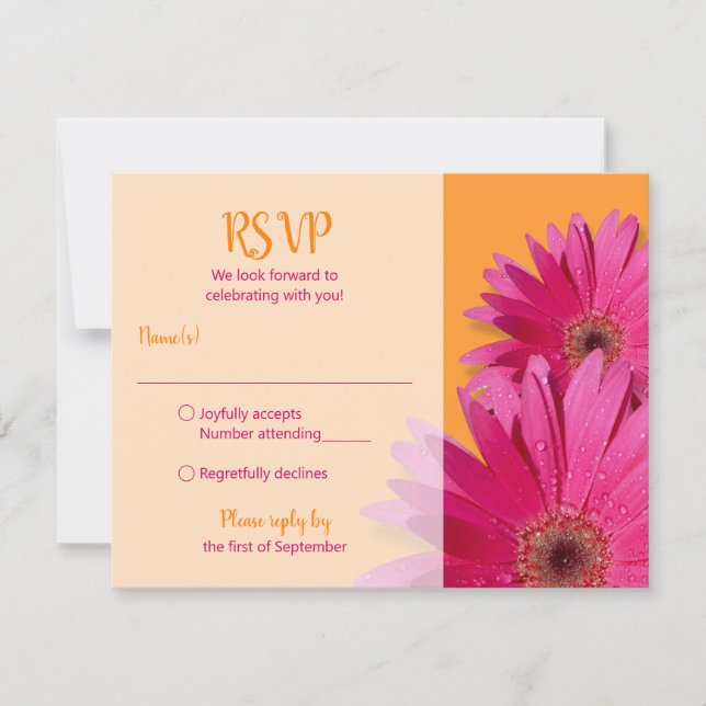 Cartão RSVP de Casamento Laranja Rosa Gerbera Dais (Frente)