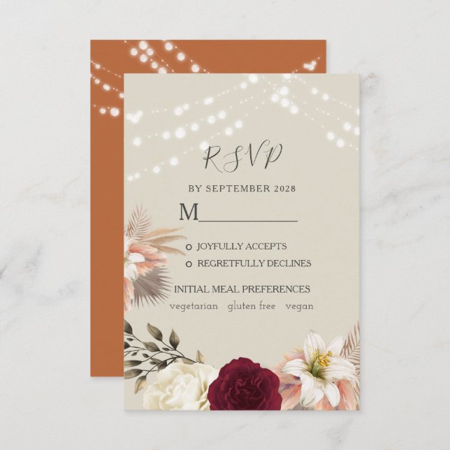 Cartão RSVP de Casamento Laranja Russo (Frente/Verso)