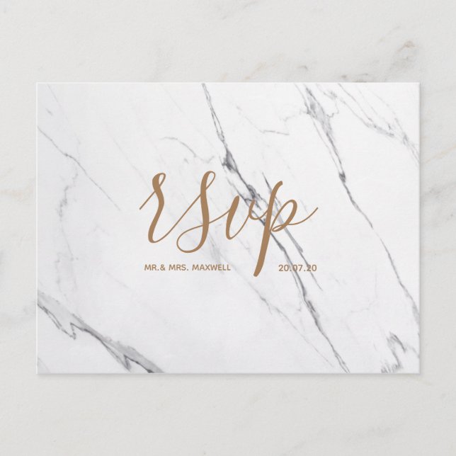 Cartão Rsvp de Casamento | Manuscrito branco Doura (Frente)