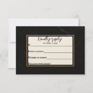 Cartão RSVP de Casamento Marble Onyx