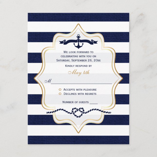 Cartão RSVP de Casamento | Marinho, Falso Branco,  (Frente)