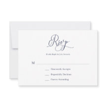 Cartão RSVP de Casamento Minimalista Azul de Marin