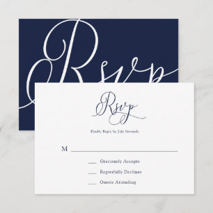 Cartão RSVP de Casamento Minimalista Azul de Marin