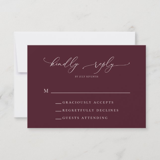Cartão RSVP de Casamento Minimalista Burgundy (Frente)
