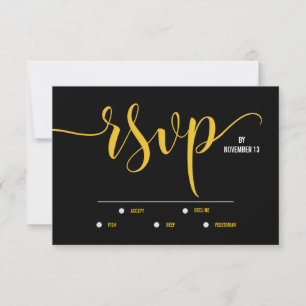 Cartão RSVP de Casamento Minimalista Chic Black &