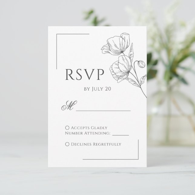 Cartão rsvp de casamento minimalista de papoila-ch (Em pé/Frente)