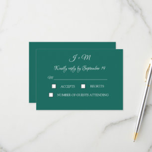 Cartão RSVP de Casamento Minimalista Emerald Green
