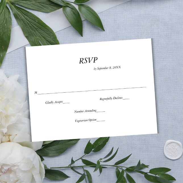 Cartão RSVP de Casamento Minimalista Mínimo Branco (Black White Modern Minimalist Wedding RSVP card)