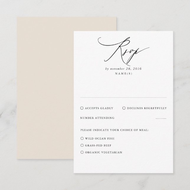 Cartão RSVP de Casamento Mínimo Beige Moderno (Frente/Verso)