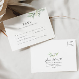 Cartão RSVP de Casamento Mínimo Botânico Boho Gree