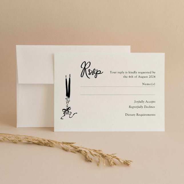 Cartão RSVP de Casamento Moderno (hand drawn wedding rsvp card, modern vintage inspired response card illustrated, hand written)