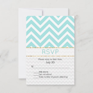 Cartão RSVP de Casamento Moderno Aqua Chevron