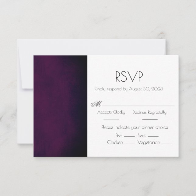 Cartão RSVP de Casamento Moderno de Ombre Roxo Ele (Frente)