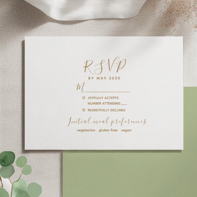 Cartão RSVP de Casamento Moderno Dourado Minimalis (Criador carregado)