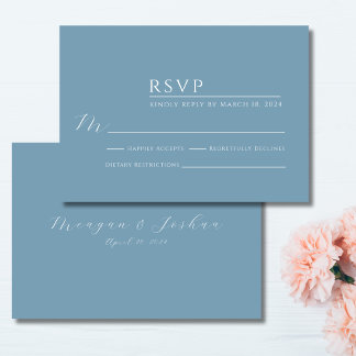 Cartão RSVP de Casamento Moderno Dusty Blue