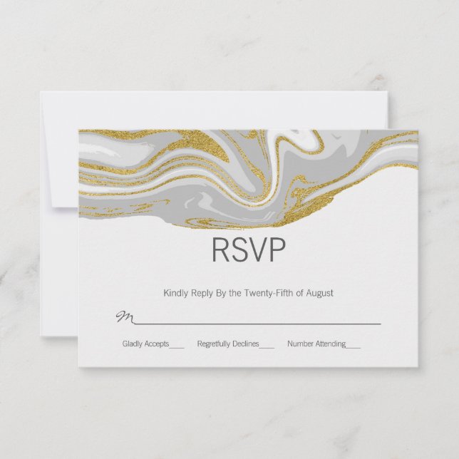 Cartão RSVP de Casamento Moderno e Dourado (Frente)