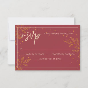 Cartão RSVP de Casamento Moderno Elegante Burgund
