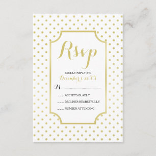Cartão RSVP de Casamento Moderno Gold Foil Polka-D