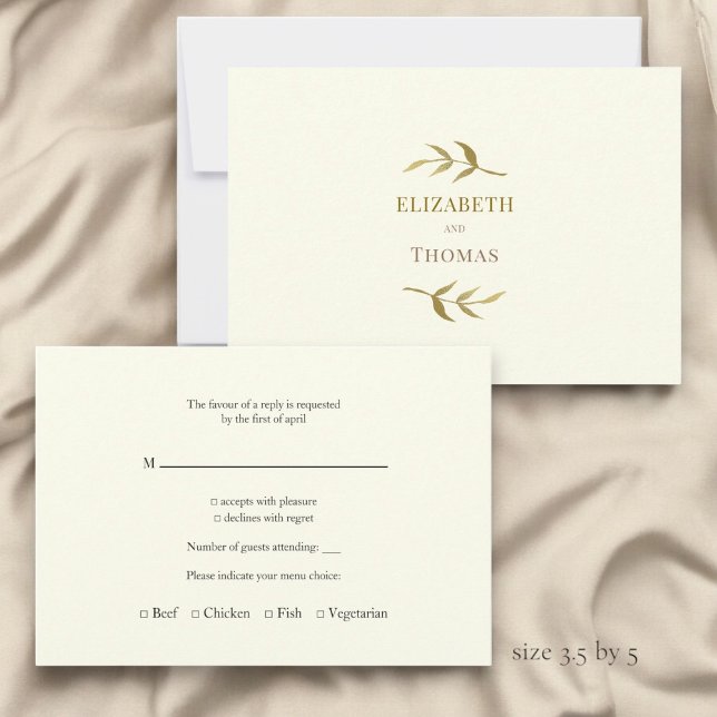 Cartão rsvp de casamento moderno tradicional (simple but traditional wedding rsvp card in ivory and gold )