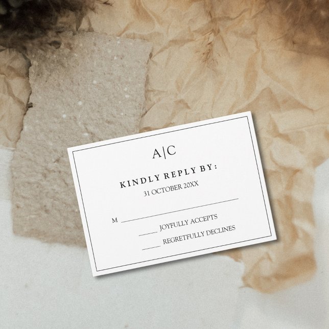 Cartão RSVP de Casamento Monograma Branco (Criador carregado)