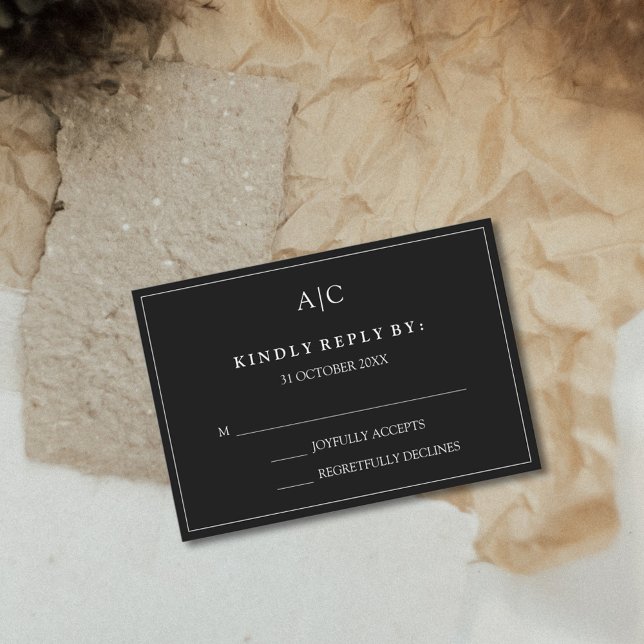 Cartão RSVP de Casamento Monograma Preto (Criador carregado)