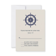 Cartão RSVP de Casamento Náutico Azul e Marfim