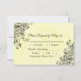Cartão RSVP de Casamento Negro e Amarelo