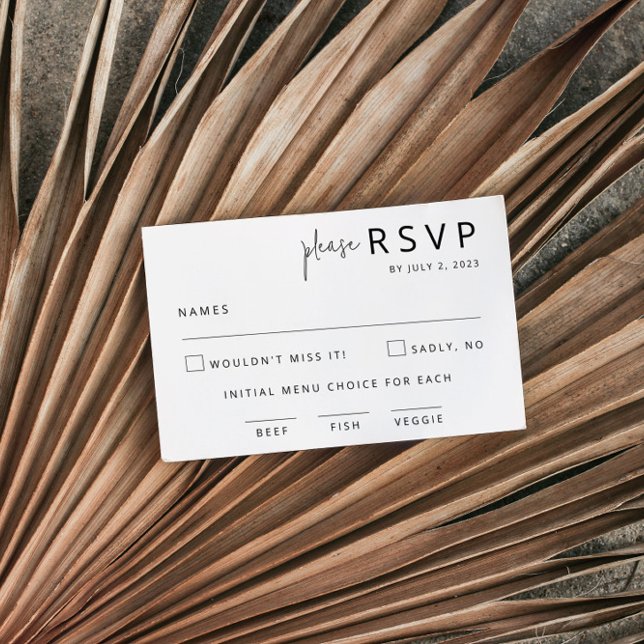 Cartão RSVP de Casamento Negro e Branco Elegante (Criador carregado)