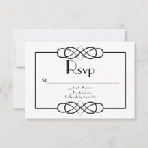Cartão RSVP de Casamento Negro e Branco Elegante
