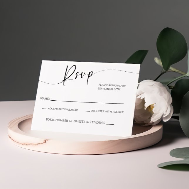 Cartão RSVP de Casamento Negro e Branco Moderno (Criador carregado)