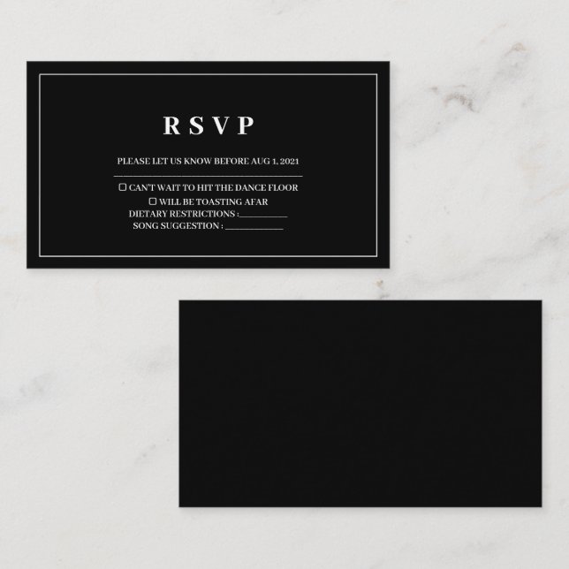 Cartão Rsvp De Casamento Negro E Branco Simples E  (Frente/Verso)