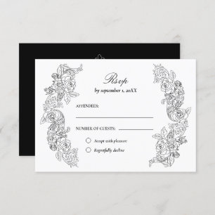 Cartão RSVP de Casamento Negro e Branco Vitoriano