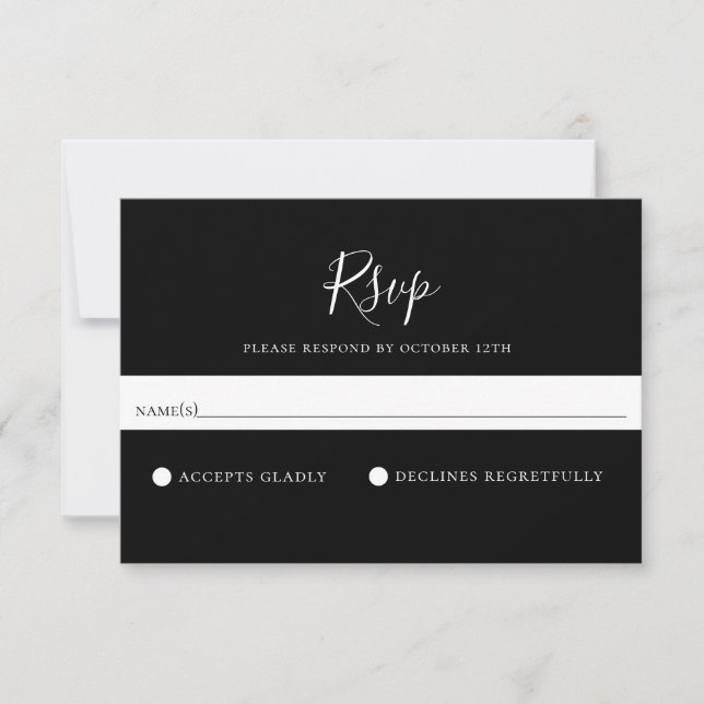Cartão RSVP de Casamento Negro Sólido Minimalista (Frente)