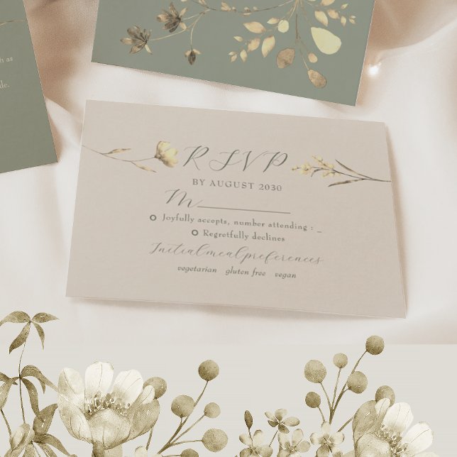 Cartão RSVP de Casamento Neutral de Flor Selvagem (Criador carregado)